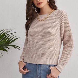 H&M Basic - Light Pink Ribbed Knit Crew Neck Style Sweater